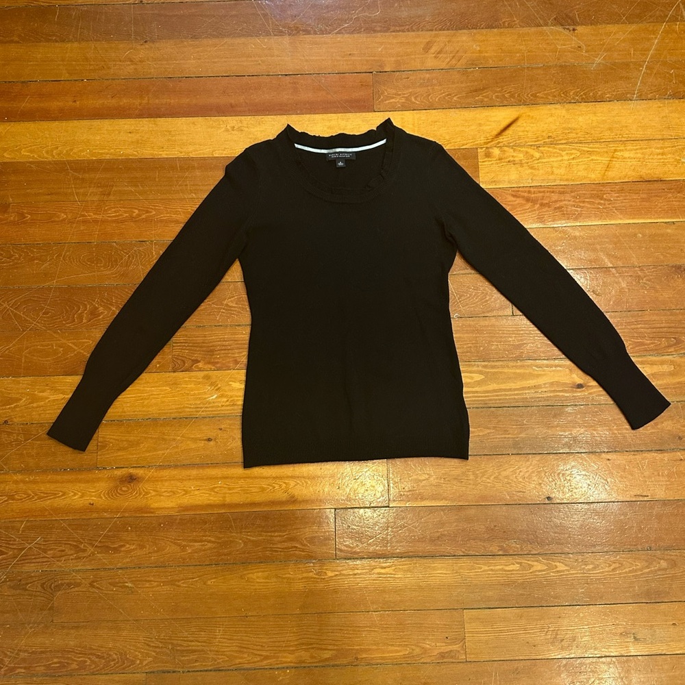Italian yarn Cashmere Wool Black Crewneck w/ short ruffle sweater - Picture 7 of 7